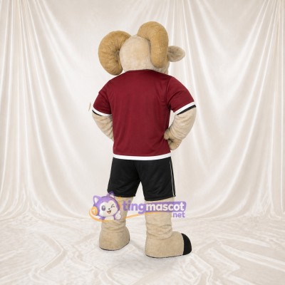 Beige Teamuniform Widder Athlet Maskottchenkostüm Ganzkörper für Erwachsene Sportveranstaltungen