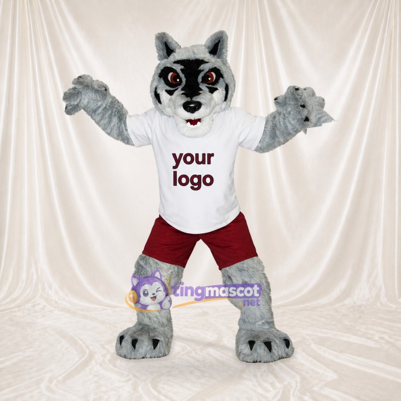 Gray and White Wolf Athlete Mascot Costume Full Body for Adults Sports Events