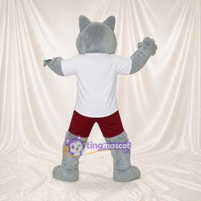 Gray and White Wolf Athlete Mascot Costume Full Body for Adults Sports Events