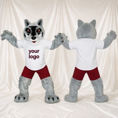 Gray and White Wolf Athlete Mascot Costume Full Body for Adults Sports Events
