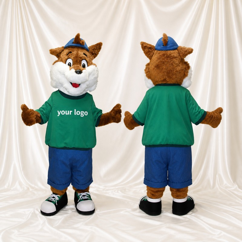 Renard athlète en uniforme d'équipe orange Costume de mascotte intégral pour adultes Sports