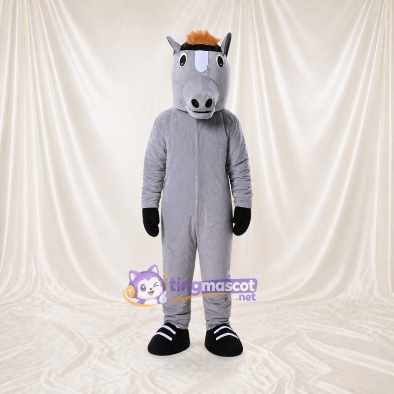 Gray Construction Horse Mascot Costume Full Body for Adults School Events