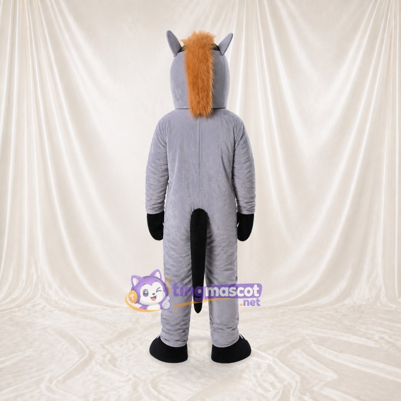 Gray Construction Horse Mascot Costume Full Body for Adults School Events