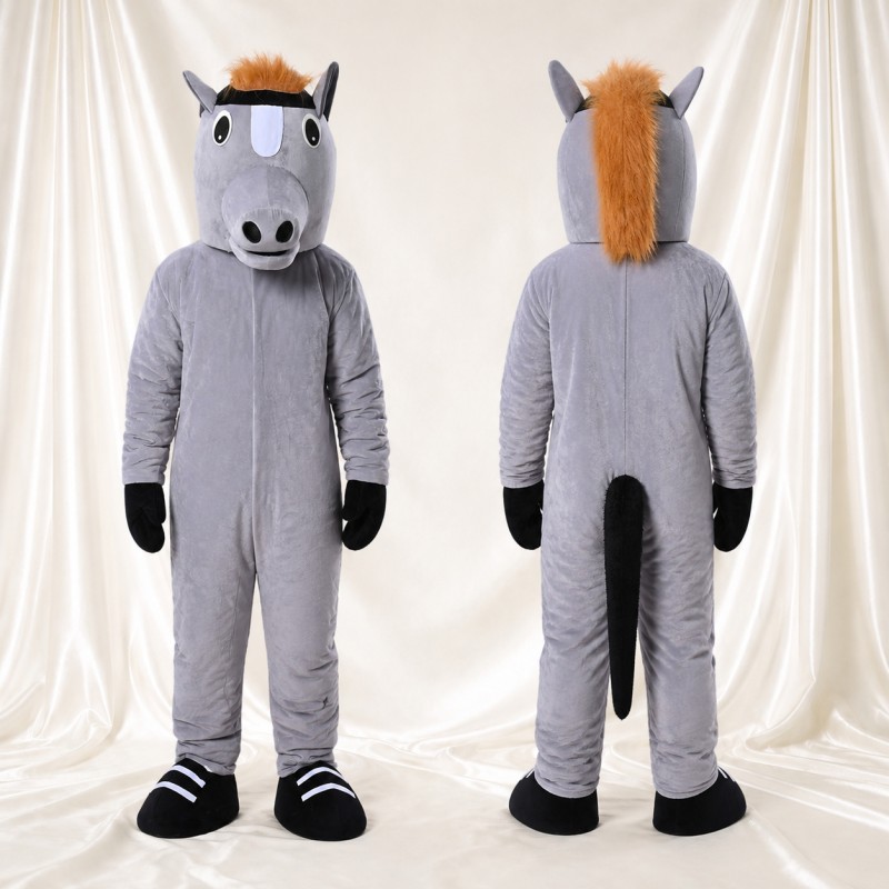 Gray Construction Horse Mascot Costume Full Body for Adults School Events