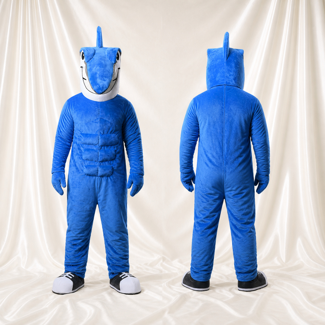 Athlète requin en uniforme bleu d'équipe Costume de mascotte intégral pour adultes Sports Athlète requin en uniforme bleu d'équipe Costume de mascotte intégral pour adultes Sports