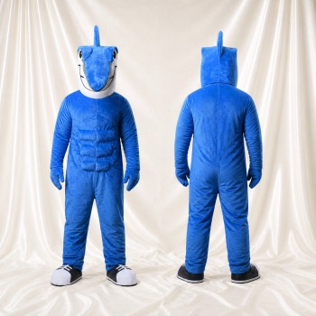 Athlète requin en uniforme bleu d'équipe Costume de mascotte intégral pour adultes Sports