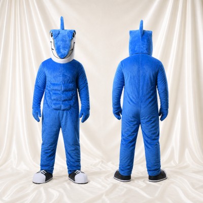 Athlète requin en uniforme bleu d'équipe Costume de mascotte intégral pour adultes Sports