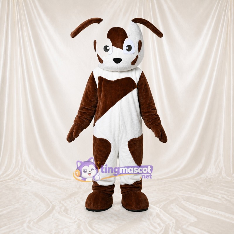 White White and Brown Dog Mascot Costume Full Body for Adults School Events