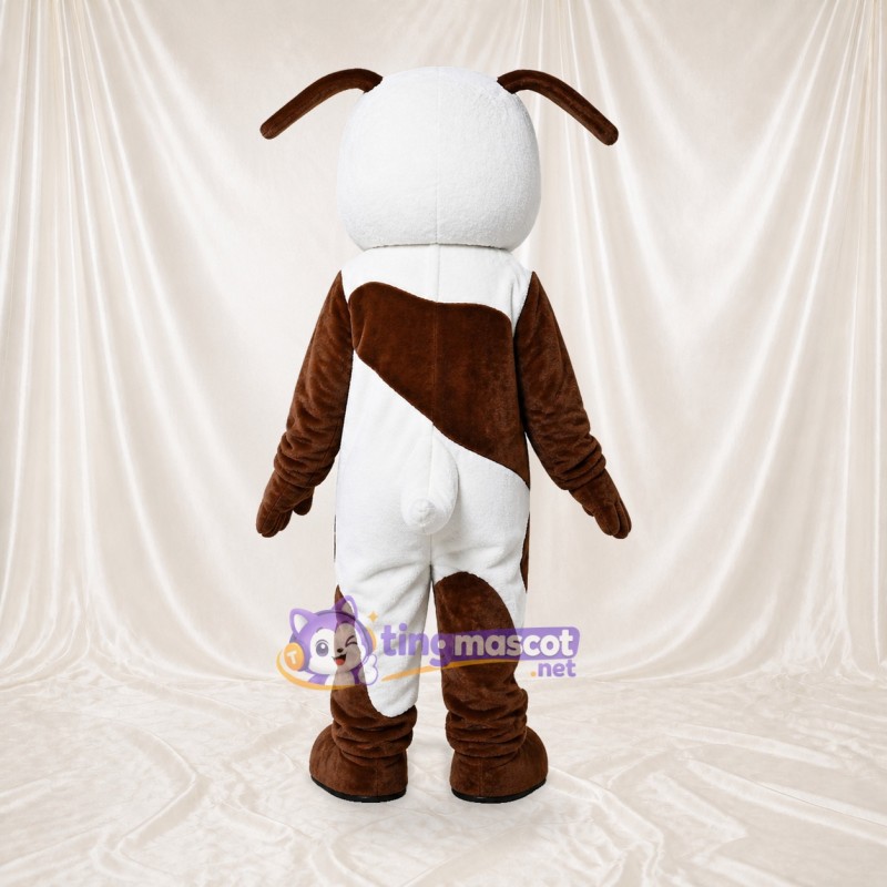 White White and Brown Dog Mascot Costume Full Body for Adults School Events