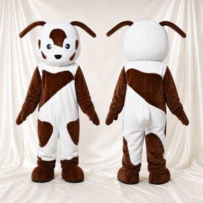 White White and Brown Dog Mascot Costume Full Body for Adults School Events