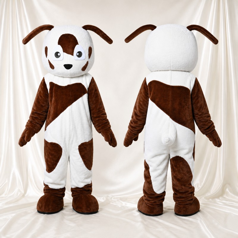 White White and Brown Dog Mascot Costume Full Body for Adults School Events