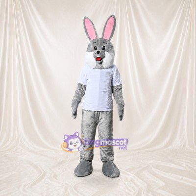 Gray Rabbit Athlete Mascot Costume Full Body for Adults Sports Events