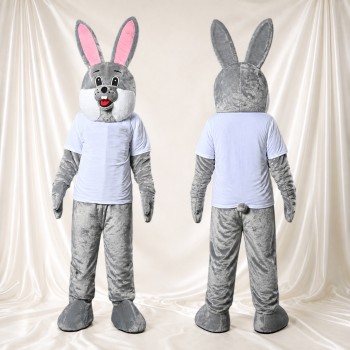 Gray Rabbit Athlete Mascot Costume Full Body for Adults Sports Events