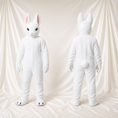 White and Pink Rabbit Mascot Costume Full Body for Adults School Events