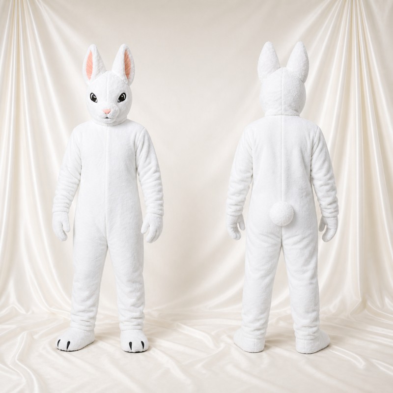 White and Pink Rabbit Mascot Costume Full Body for Adults School Events