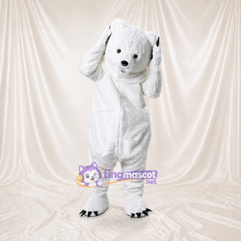 White Sculpted Fantasy Yeti Mascot Costume Full Body for Adults School Events