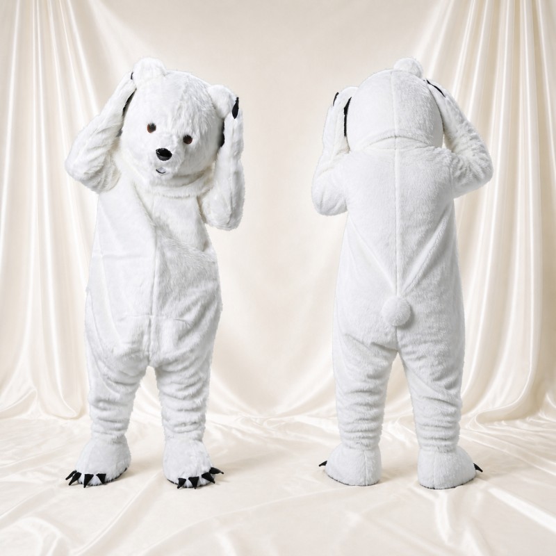 White Sculpted Fantasy Yeti Mascot Costume Full Body for Adults School Events