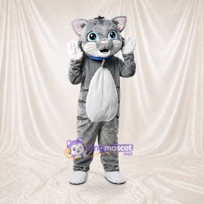 Gray Construction Cat Mascot Costume Full Body for Adults School Events