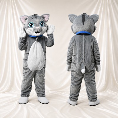 Gray Construction Cat Mascot Costume Full Body for Adults School Events