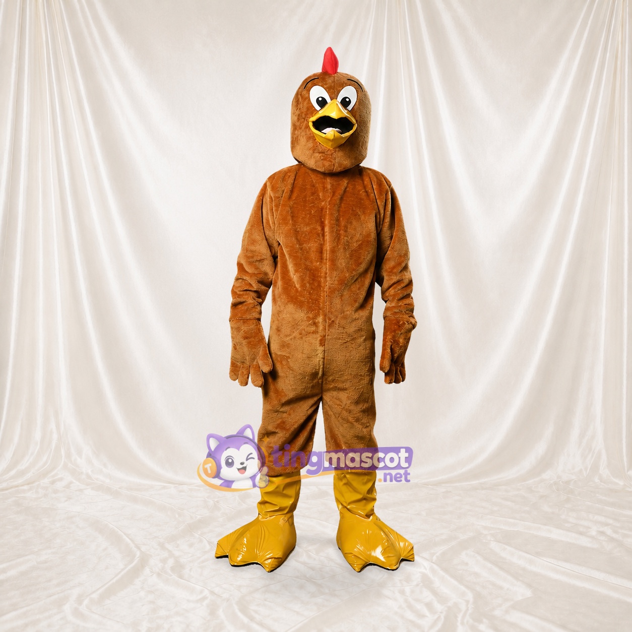 Brown Construction Chicken Mascot Costume Full Body for Adults School Events Brown Construction Chicken Mascot Costume Full Body for Adults School Events