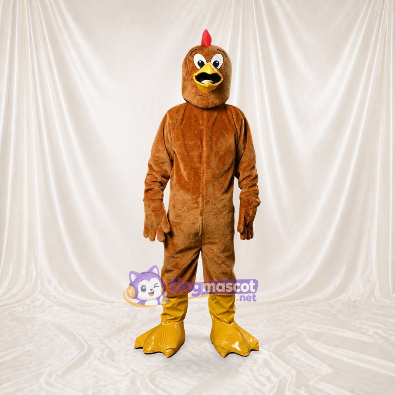Brown Construction Chicken Mascot Costume Full Body for Adults School Events