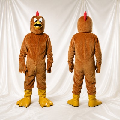 Brown Construction Chicken Mascot Costume Full Body for Adults School Events