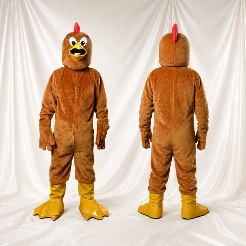 Brown Construction Chicken Mascot Costume Full Body for Adults School Events