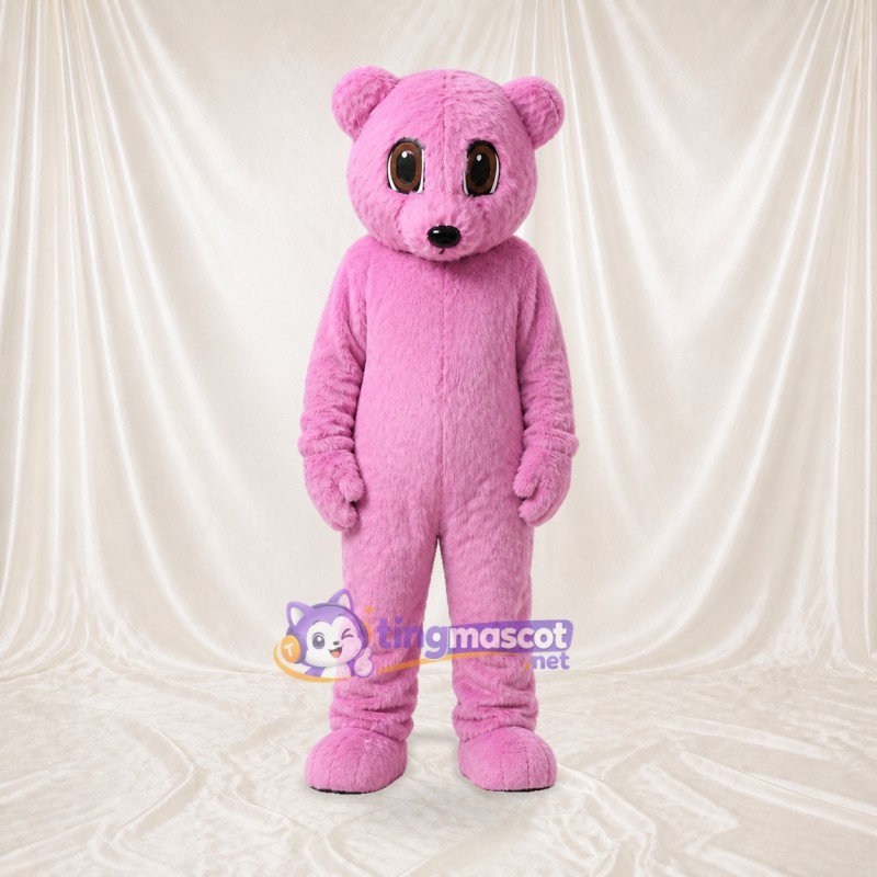 Pink Bear Mascot Costume Full Body for Adults School Events