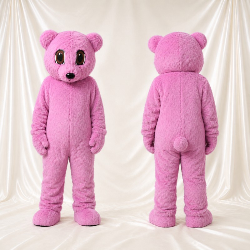 Pink Bear Mascot Costume Full Body for Adults School Events