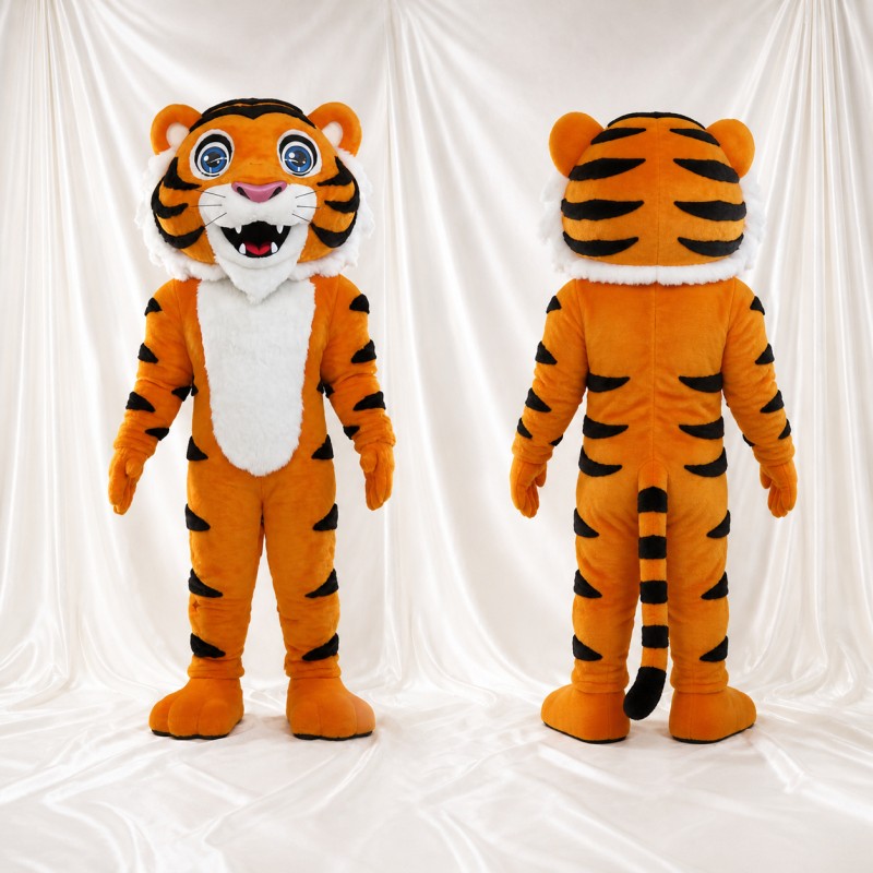 Orange Orange and Black Tiger Mascot Costume Full Body for Adults School Events