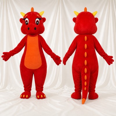 Red Construction Dinosaur Mascot Costume Full Body for Adults School Events