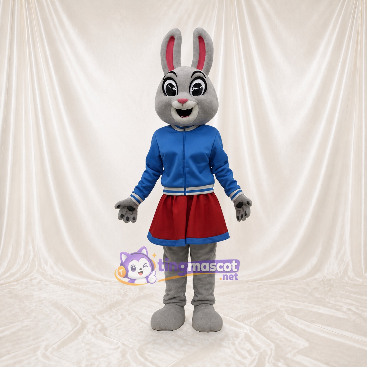 Lapin Gris Pom pom Girl Costume de mascotte intégral pour adultes Événements sportifs Lapin Gris Pom pom Girl Costume de mascotte intégral pour adultes Événements sportifs