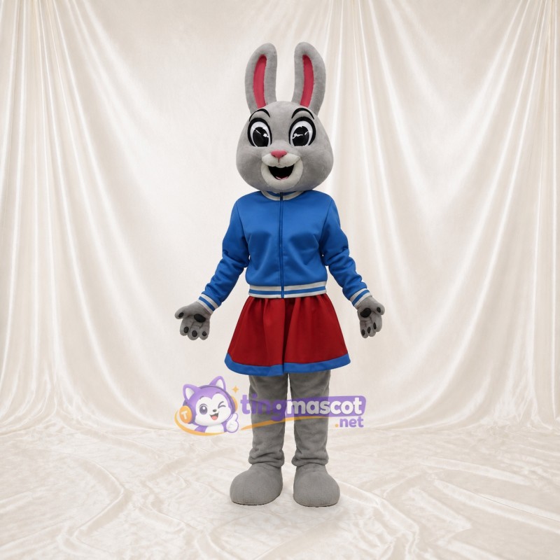 Gray Rabbit Cheerleader Mascot Costume Full Body for Adults Sports Events