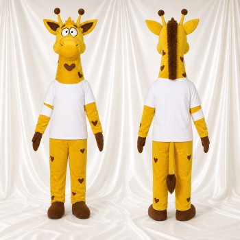 Yellow Construction Giraffe Mascot Costume Full Body for Adults School Events