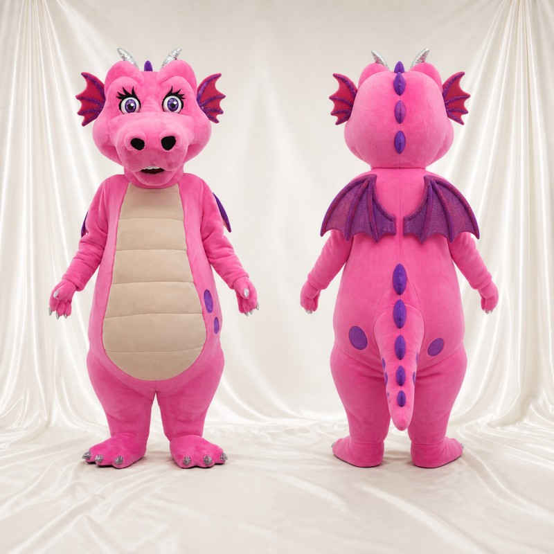Pink Construction Dragon Mascot Costume Full Body for Adults School Events