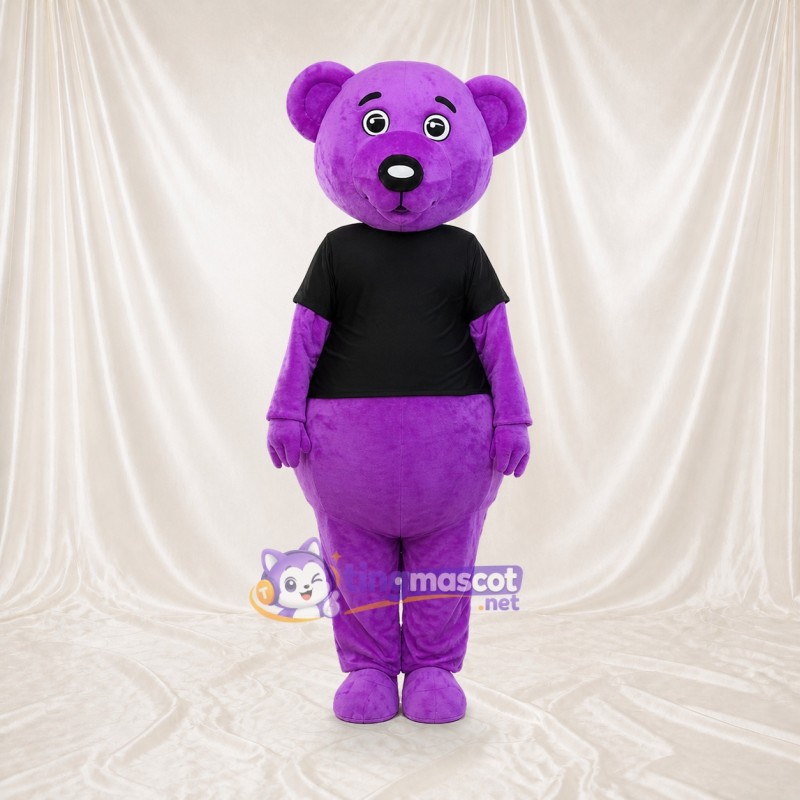 Purple Construction Bear Mascot Costume Full Body for Adults School Events