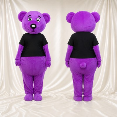 Purple Construction Bear Mascot Costume Full Body for Adults School Events