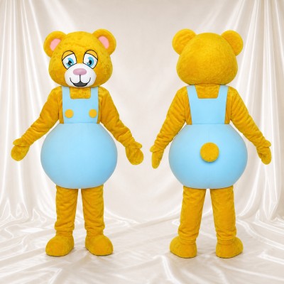 Yellow Construction Bear Mascot Costume Full Body for Adults School Events