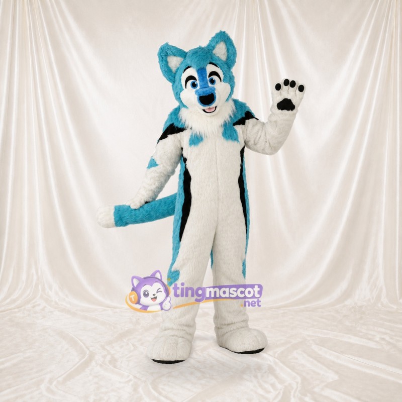 Blue Fox Mascot Costume Full Body for Adults School Events