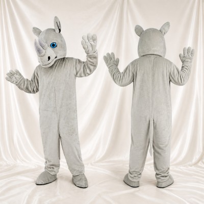 Gray Rhinoceros Mascot Costume Full Body for Adults School Events