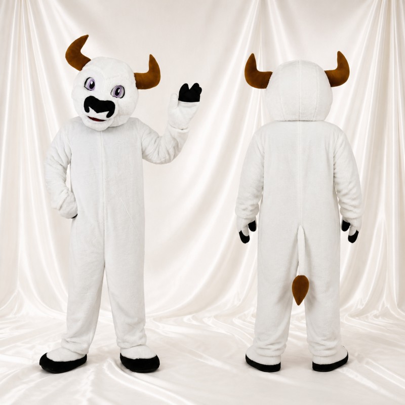 White Bull Mascot Costume Full Body for Adults School Events