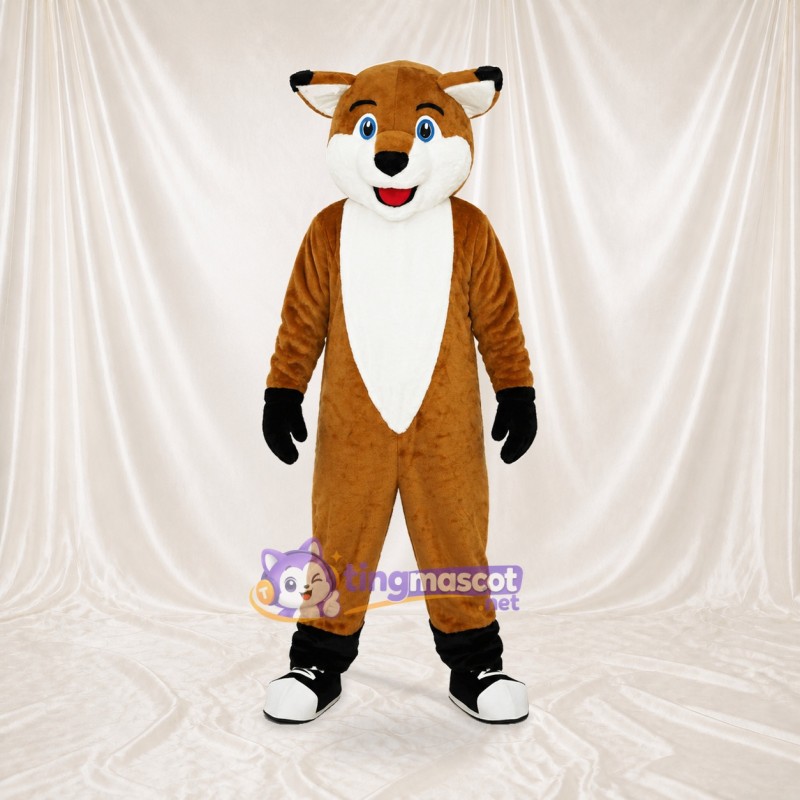 Brown and White Fox Mascot Costume Full Body for Adults School Events