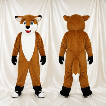 Brown and White Fox Mascot Costume Full Body for Adults School Events