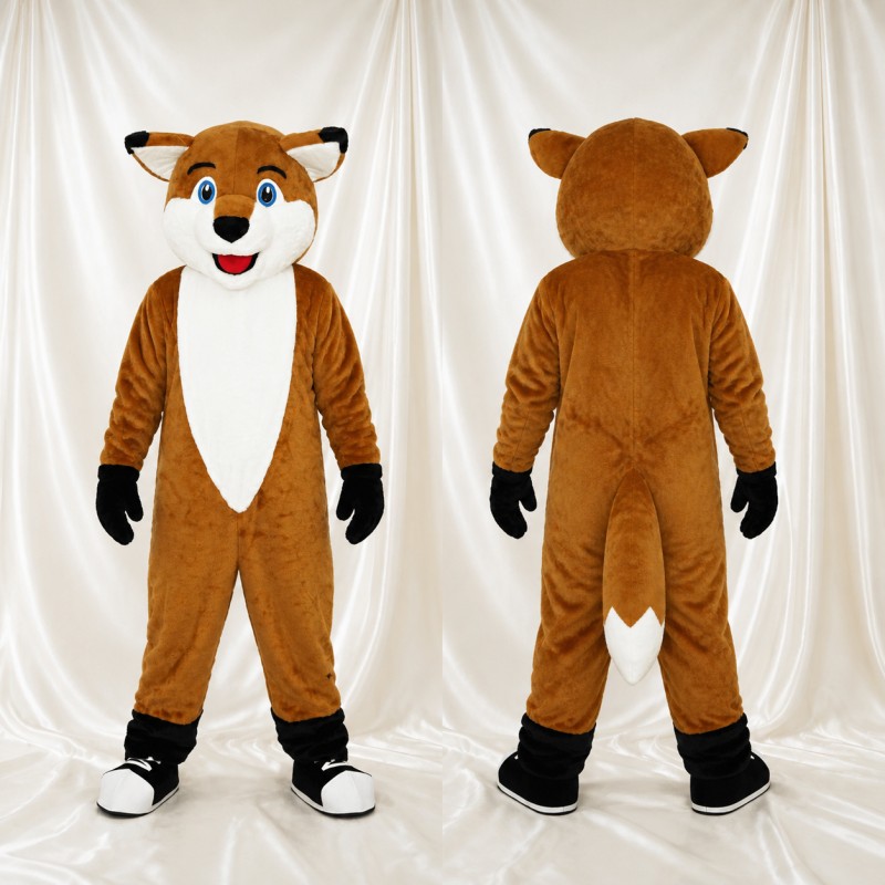 Brown and White Fox Mascot Costume Full Body for Adults School Events