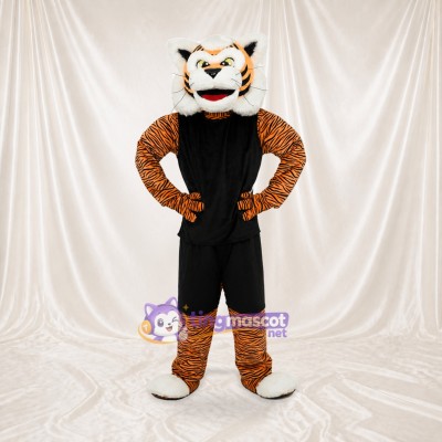 Tigre athlète en uniforme d'équipe orange Costume de mascotte intégral pour adultes Sports
