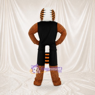 Tigre athlète en uniforme d'équipe orange Costume de mascotte intégral pour adultes Sports
