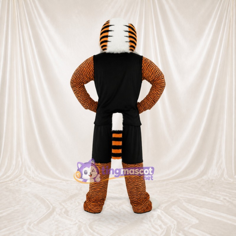 Tigre athlète en uniforme d'équipe orange Costume de mascotte intégral pour adultes Sports