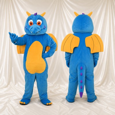 Blue and Orange Dragon Mascot Costume Full Body for Adults School Events