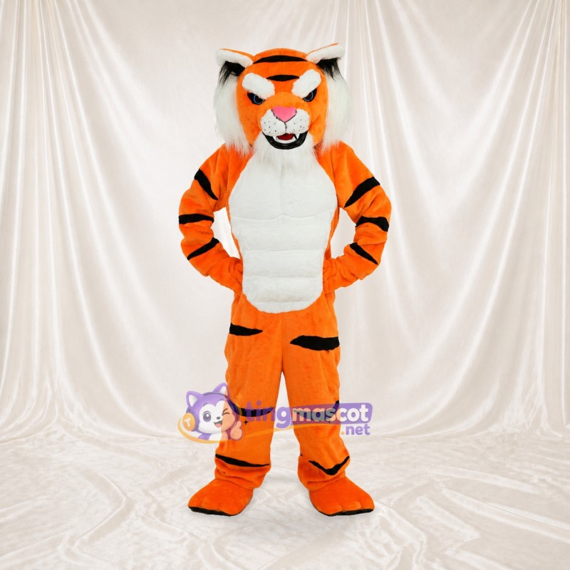 Construction Orange and Black Tiger Mascot Costume Full Body for Adults Schools