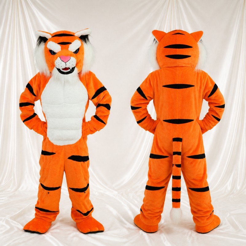 Construction Orange and Black Tiger Mascot Costume Full Body for Adults Schools